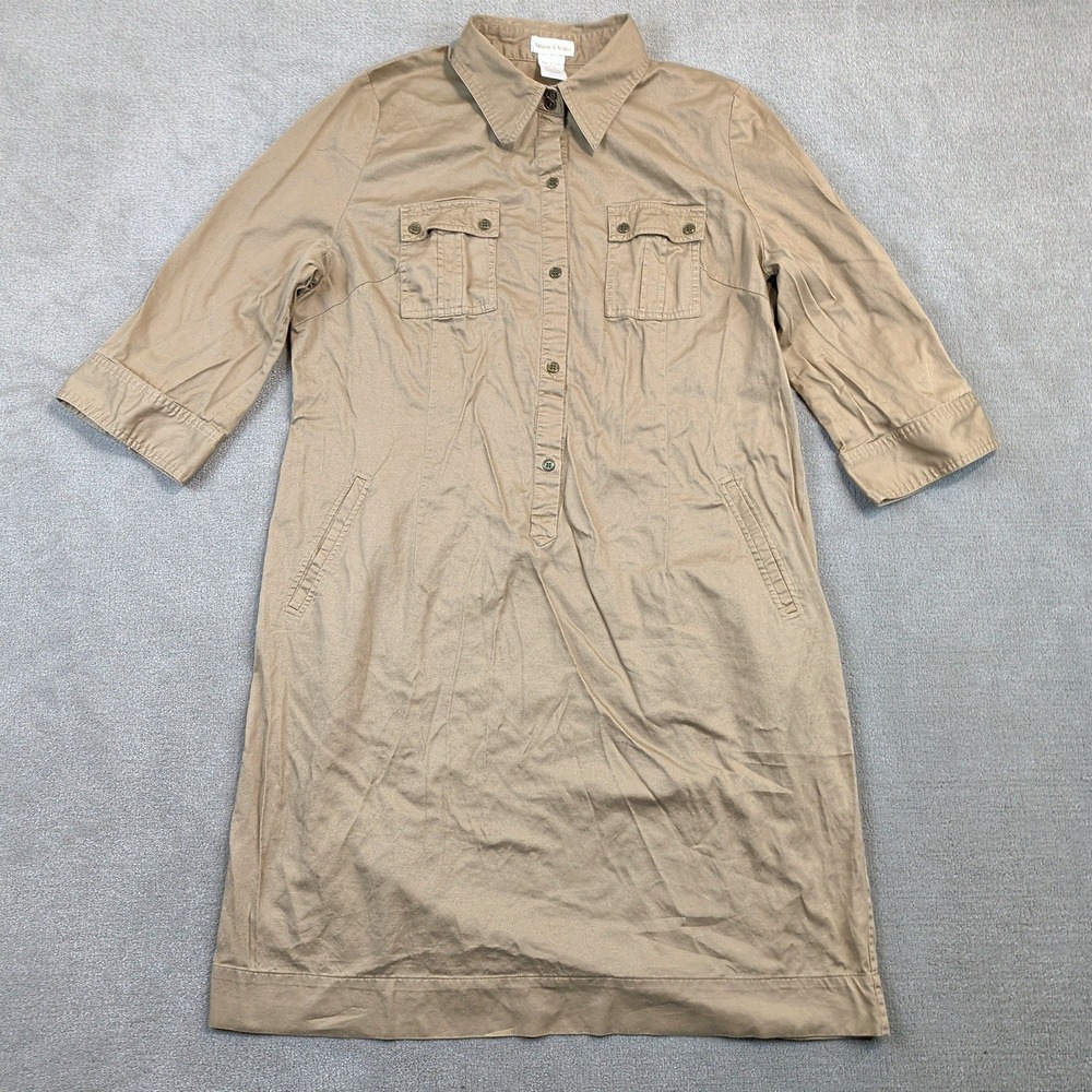 Monroe & Main Shirt Dress Womens XL Khaki Tan Cotton Stretch Safari Utility Mini